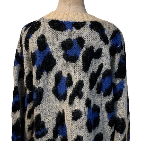 The Korner Sweater Size S/M Cheetah Blue Print Oversized Wool Mohair Blend - Picture 4 of 5